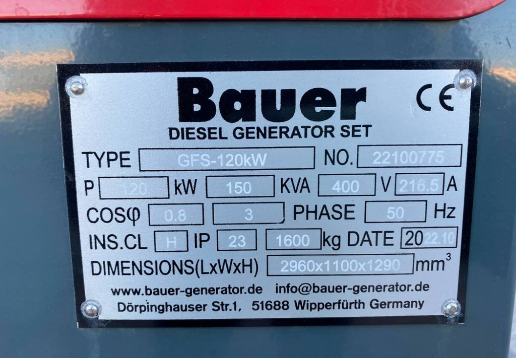 Bộ phát điện Bauer GFS-120KW ATS 150KVA Diesel Generator 400/230V: hình 10