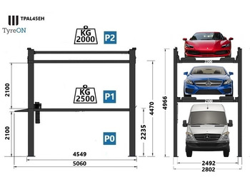 Trang thiết bị xưởng TPAL45EH 4 post car stacker lift  -  Three level parking lift 3 cars on each- Electrically unlocked - Close fitting platforms - 15 cm ramp height - Autostacker 2500kg + 2000kg: hình 5