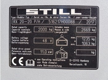 Xe nâng điện Still RX 20-20 2 ton Triplex Freelift Sideshift Elektra Heftruck: hình 4