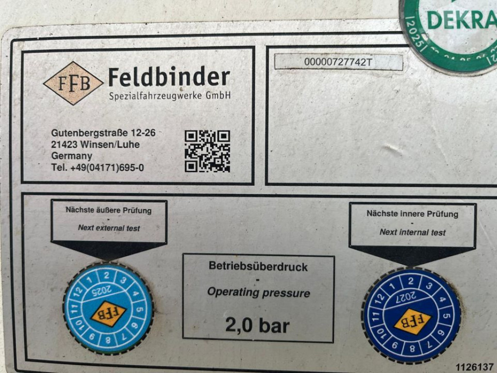 FELDBINDER Silo für Staub und Rieselgüter EUT 40.3 Auflieger Zement 40m³, Lenkachse - Sơ mi rơ moóc bồn silo: hình 5 FELDBINDER Silo für Staub und Rieselgüter EUT 40.3 Auflieger Zement 40m³, Lenkachse - Sơ mi rơ moóc bồn silo: hình 5