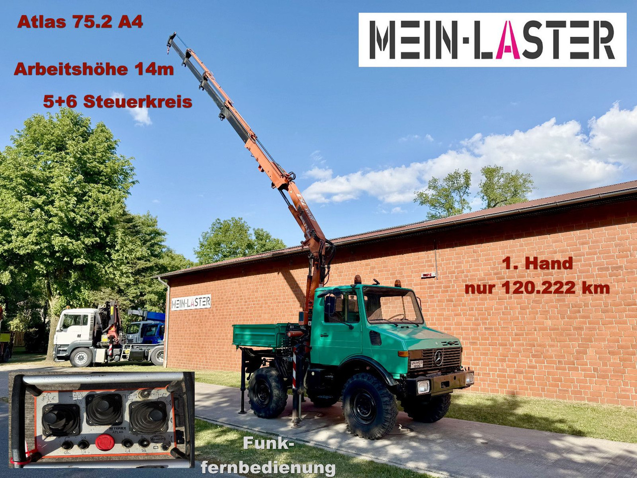 Unimog U 1200 Atlas 75.2 Kran 14 m Funk FB *1. Hand - Xe cẩu tự hành: hình 1 Unimog U 1200 Atlas 75.2 Kran 14 m Funk FB *1. Hand - Xe cẩu tự hành: hình 1