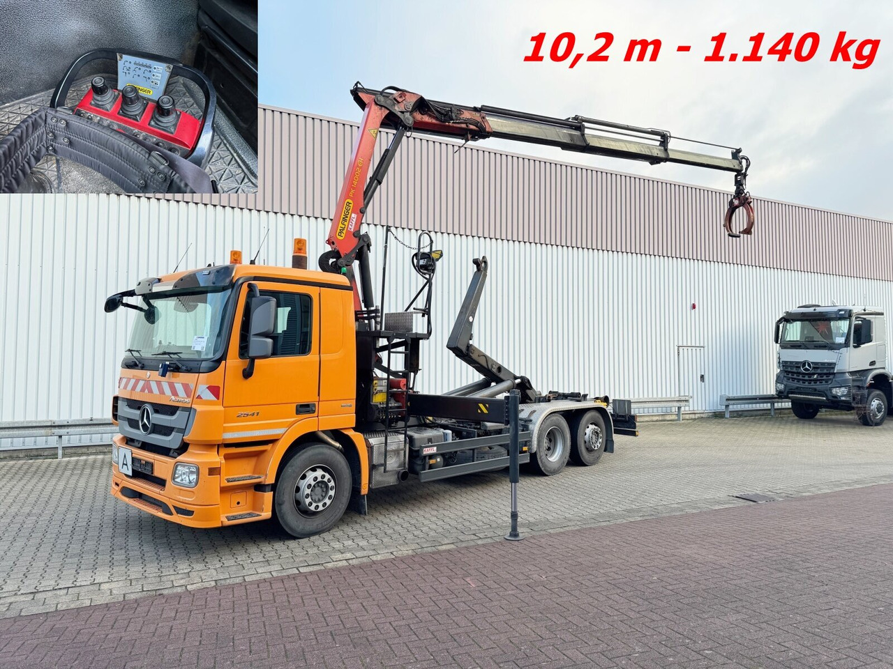 Mercedes-Benz Actros 2541 L 6x2 Actros 2541 L 6x2, Lenkachse, Meiller RK 20.65, Kran Palfinger PK 14002-EH, Funk - Xe tải nâng móc, Xe cẩu tự hành: hình 1 Mercedes-Benz Actros 2541 L 6x2 Actros 2541 L 6x2, Lenkachse, Meiller RK 20.65, Kran Palfinger PK 14002-EH, Funk - Xe tải nâng móc, Xe cẩu tự hành: hình 1