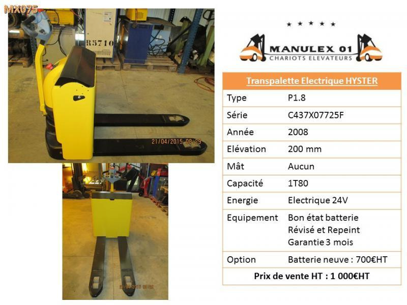 Hyster P1.8 - Xe tải nâng pallet: hình 2 Hyster P1.8 - Xe tải nâng pallet: hình 2