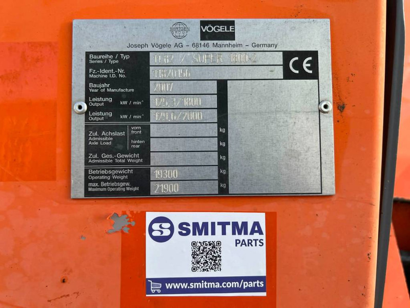 Vögele SUPER 1800-2 - Máy lát nhựa đường: hình 5 Vögele SUPER 1800-2 - Máy lát nhựa đường: hình 5