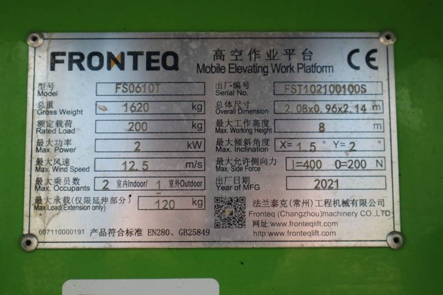 Fronteq FS0610T CE Declaration, 6.7m Working Heigh  - Máy nâng người hình kéo: hình 3 Fronteq FS0610T CE Declaration, 6.7m Working Heigh  - Máy nâng người hình kéo: hình 3
