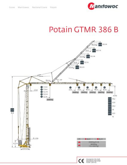 Potain GTMR 386 B - Cần cẩu tháp tự dựng: hình 4 Potain GTMR 386 B - Cần cẩu tháp tự dựng: hình 4