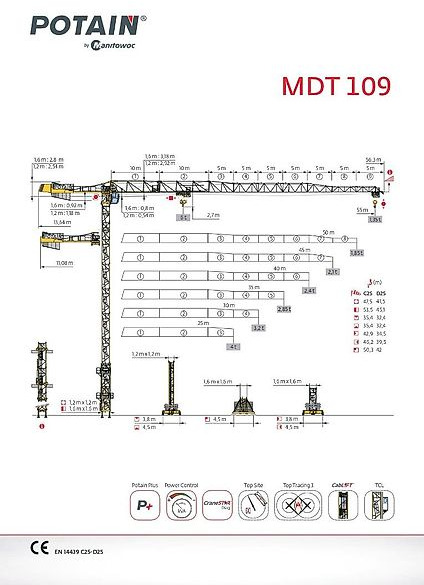 Potain MDT 109 - Cần cẩu tháp: hình 1 Potain MDT 109 - Cần cẩu tháp: hình 1
