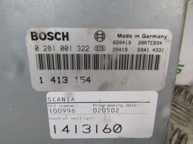SCANIA P94 ENGINE ECU BOSCH P/NO 0281 001 322 - ECU cho Xe tải: hình 2 SCANIA P94 ENGINE ECU BOSCH P/NO 0281 001 322 - ECU cho Xe tải: hình 2