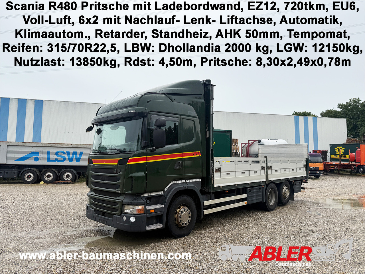 Scania R480 Pritsche mit Ladebordwand AHK - Xe tải thùng lửng/ Phẳng, Xe cẩu tự hành: hình 1 Scania R480 Pritsche mit Ladebordwand AHK - Xe tải thùng lửng/ Phẳng, Xe cẩu tự hành: hình 1