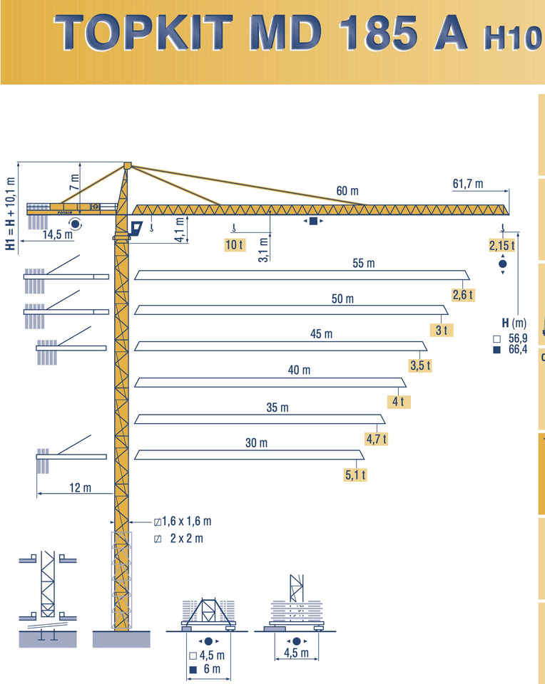 POTAIN MD 185 A - Cần cẩu tháp: hình 1 POTAIN MD 185 A - Cần cẩu tháp: hình 1