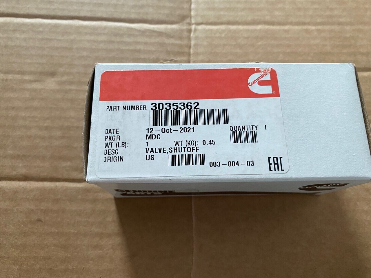 CUMMINS 3035362 Valve shut-off - Phụ tùng: hình 1 CUMMINS 3035362 Valve shut-off - Phụ tùng: hình 1