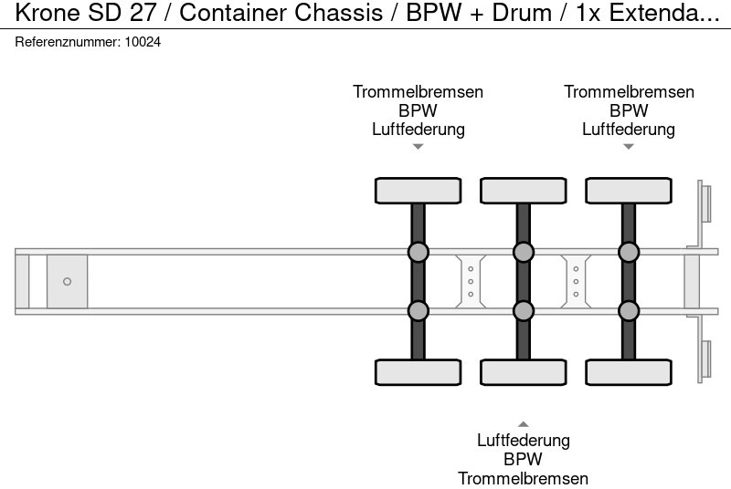 Xe chở container/ Sơ mi rơ moóc hoán đổi thân Krone SD 27 / Container Chassis / BPW + Drum / 1x Extendable / 45 FT: hình 8