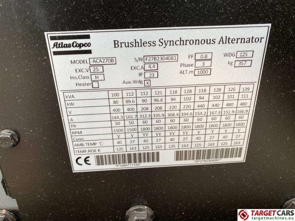 Bộ phát điện mới Atlas Copco QES100 Diesel 100KVA Generator 400/230V Unused: hình 12