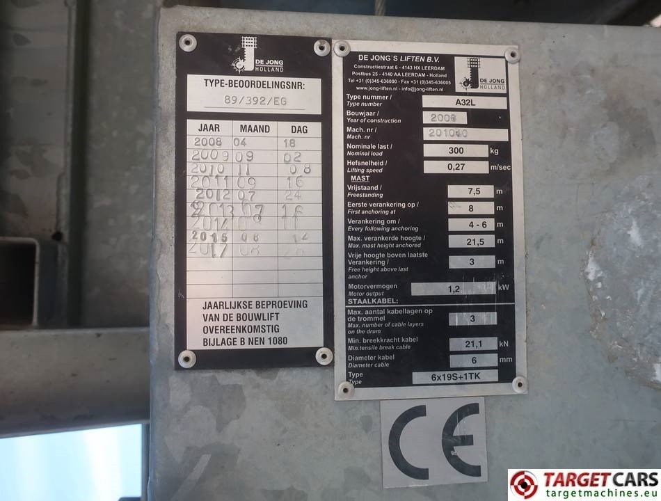 Cho thuê De Jong A32L Material Electric Lift 230V 750cm 300  De Jong A32L Material Electric Lift 230V 750cm 300: hình 10