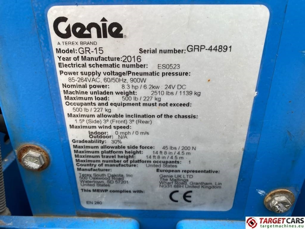 Máy nâng người thẳng đứng Genie GR15 Runabout Electric Vertical Mast Lift 652cm: hình 10