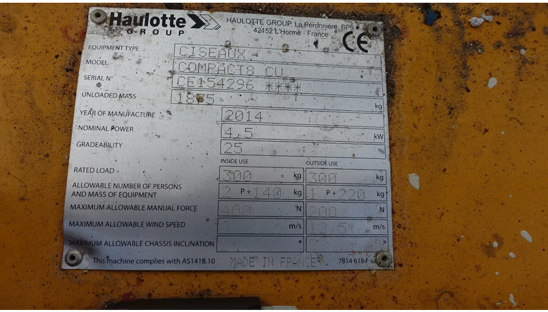 Haulotte Compact 8CU - Máy nâng người hình kéo: hình 3 Haulotte Compact 8CU - Máy nâng người hình kéo: hình 3