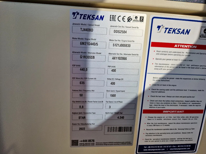 Baudouin Teksan TJ440BD generator 440 kVA Baudouin 6-cilinder UNUSED - Bộ phát điện: hình 5 Baudouin Teksan TJ440BD generator 440 kVA Baudouin 6-cilinder UNUSED - Bộ phát điện: hình 5