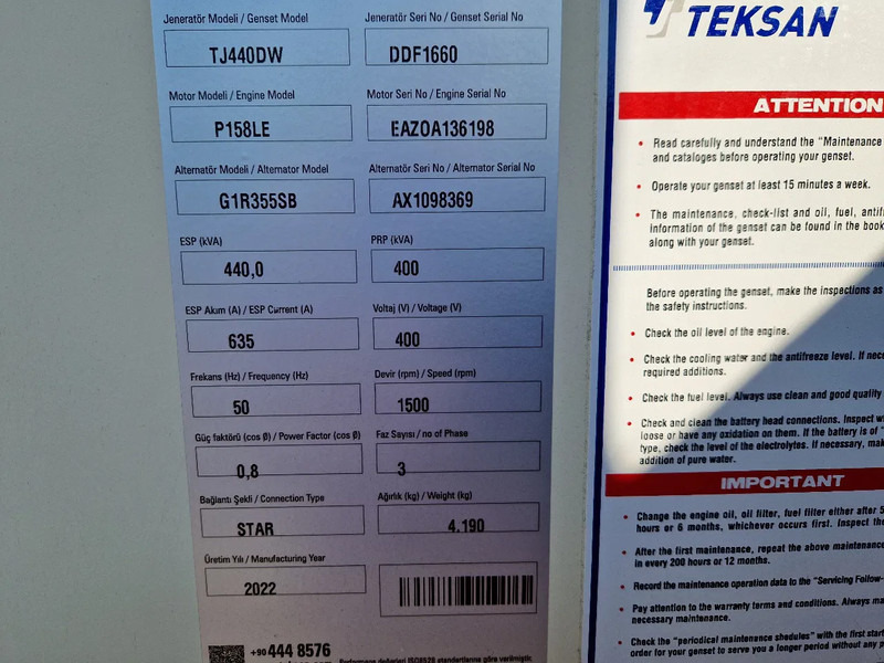 Doosan Teksan TJ440DW generator 440kVA Doosan 8-cilinder UNUSED - Bộ phát điện: hình 5 Doosan Teksan TJ440DW generator 440kVA Doosan 8-cilinder UNUSED - Bộ phát điện: hình 5