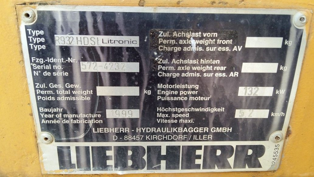 LIEBHERR R932LI N/S: 572-4218 y 572-4232 - Máy xúc bánh xích: hình 3 LIEBHERR R932LI N/S: 572-4218 y 572-4232 - Máy xúc bánh xích: hình 3