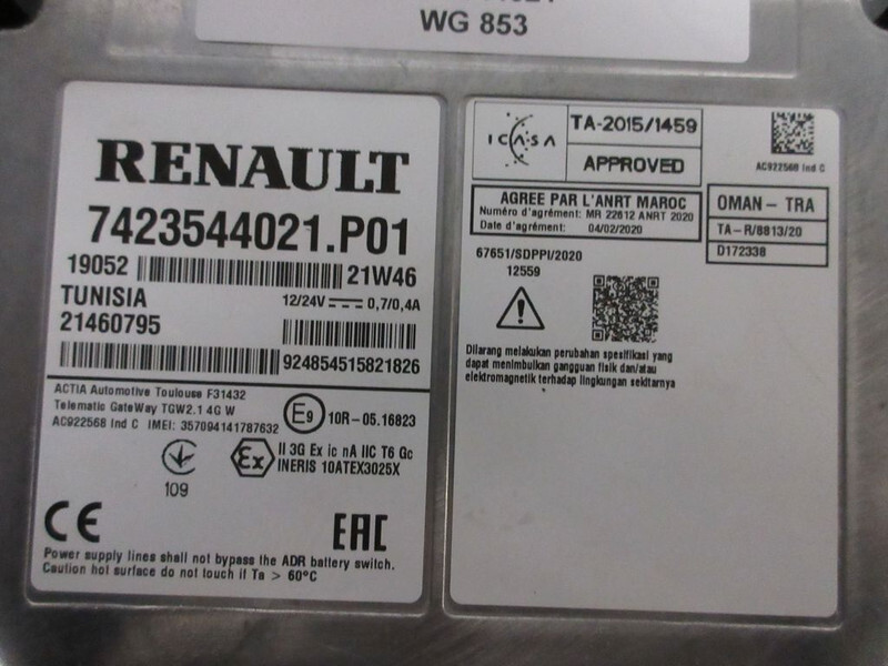 Renault 7423544021 TELEMATICA MODULE D210 EURO 6 - Linh kiện điện cho Xe tải: hình 2 Renault 7423544021 TELEMATICA MODULE D210 EURO 6 - Linh kiện điện cho Xe tải: hình 2