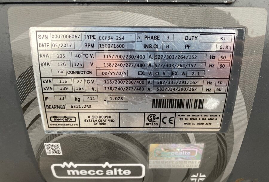 Diversen ECP34 2S4 - Iveco Engine,126kVA,New oils, filters, Mecc Alte ECP34 2S4 - Bộ phát điện: hình 4 Diversen ECP34 2S4 - Iveco Engine,126kVA,New oils, filters, Mecc Alte ECP34 2S4 - Bộ phát điện: hình 4