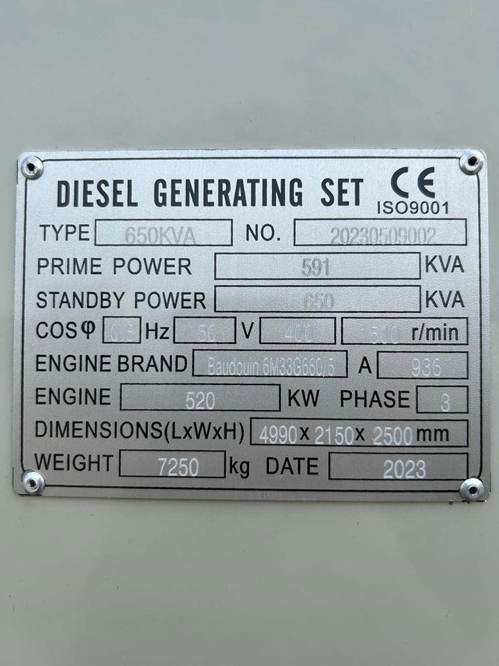 Baudouin 6M33G660/5 - 650 kVA Generator - DPX-19879 - Bộ phát điện: hình 4 Baudouin 6M33G660/5 - 650 kVA Generator - DPX-19879 - Bộ phát điện: hình 4