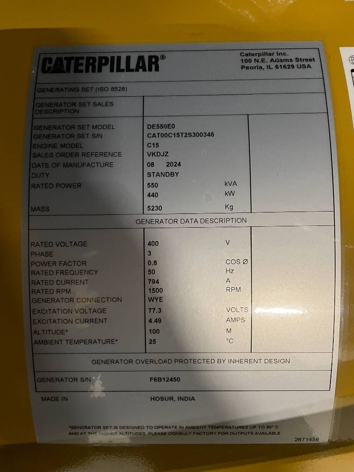 CAT DE550E0 - C15 - 550 kVA Generator - DPX-18027 - Bộ phát điện: hình 3 CAT DE550E0 - C15 - 550 kVA Generator - DPX-18027 - Bộ phát điện: hình 3