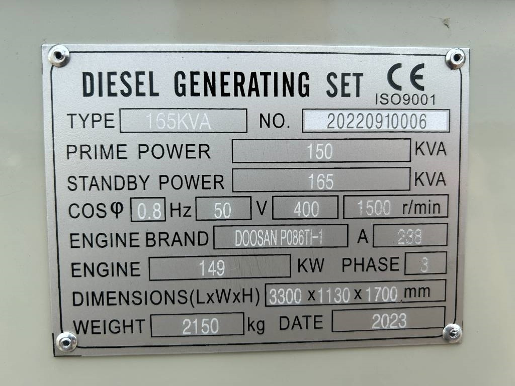 Doosan P086TI-1 - 165 kVA Generator - DPX-19851 - Bộ phát điện: hình 4 Doosan P086TI-1 - 165 kVA Generator - DPX-19851 - Bộ phát điện: hình 4