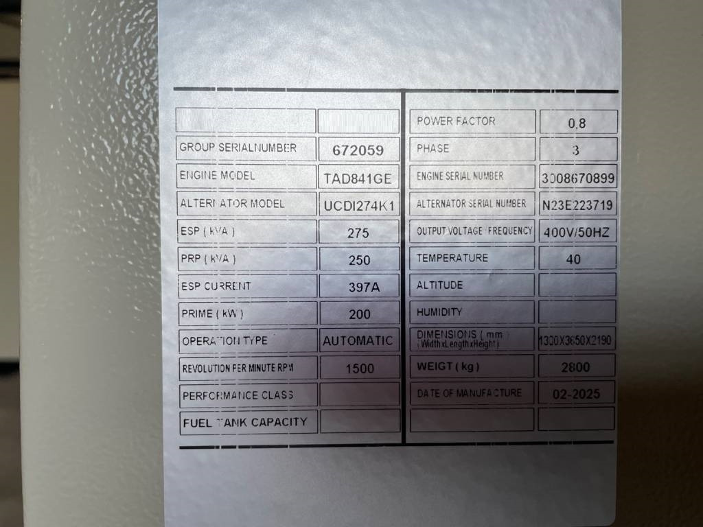 Bộ phát điện mới Volvo TAD841GE - 275 kVA Generator - DPX-18876: hình 6