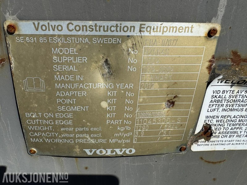 2012 Volvo 92564S Hjullasterskuff - Đính kèm cho Máy móc xây dựng: hình 5 2012 Volvo 92564S Hjullasterskuff - Đính kèm cho Máy móc xây dựng: hình 5