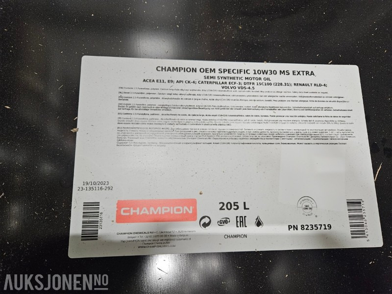 205 liter Olje - Champion OEM Specific 10W30 MS Extra - Đính kèm cho Máy móc xây dựng: hình 2 205 liter Olje - Champion OEM Specific 10W30 MS Extra - Đính kèm cho Máy móc xây dựng: hình 2