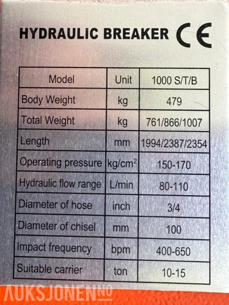 NY KM 1000 PIGGHAMMER s60-FESTE CE merket GARANTI - Đính kèm cho Máy móc xây dựng: hình 3 NY KM 1000 PIGGHAMMER s60-FESTE CE merket GARANTI - Đính kèm cho Máy móc xây dựng: hình 3