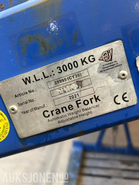 Pallegafler til håndtering av paller med kran / Kapasitet 3000 kg - Đính kèm cho Máy móc xây dựng: hình 2 Pallegafler til håndtering av paller med kran / Kapasitet 3000 kg - Đính kèm cho Máy móc xây dựng: hình 2