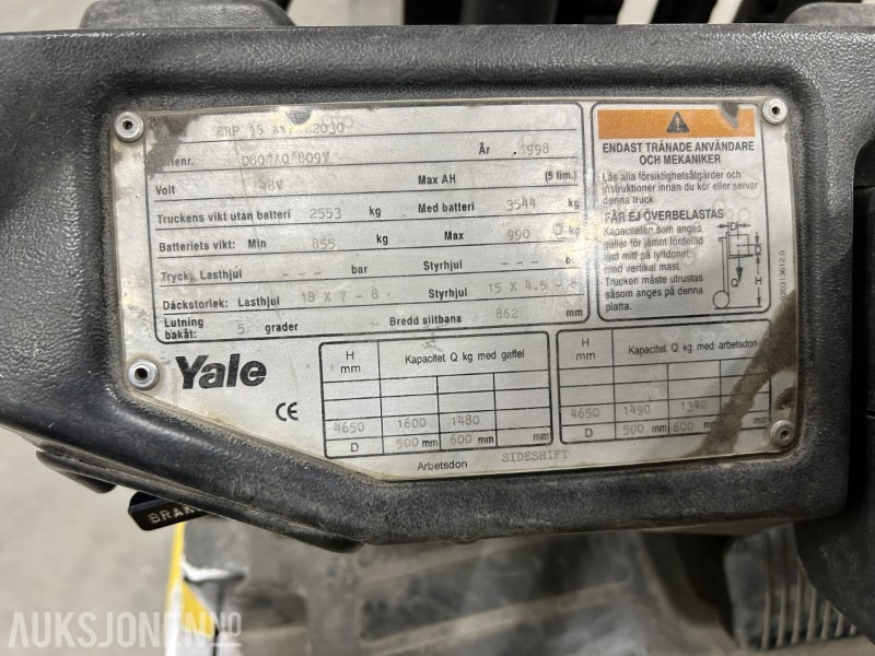 1998 Yale ERP 16 ATF-4950 elektrisk motvektstruck - Thiết bị xử lý vật liệu: hình 5 1998 Yale ERP 16 ATF-4950 elektrisk motvektstruck - Thiết bị xử lý vật liệu: hình 5