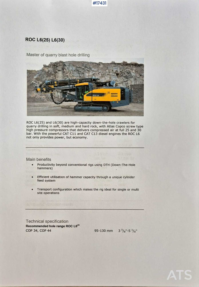Atlas Copco ROC L6/25 drill rig (2011) - Giàn khoan: hình 2 Atlas Copco ROC L6/25 drill rig (2011) - Giàn khoan: hình 2