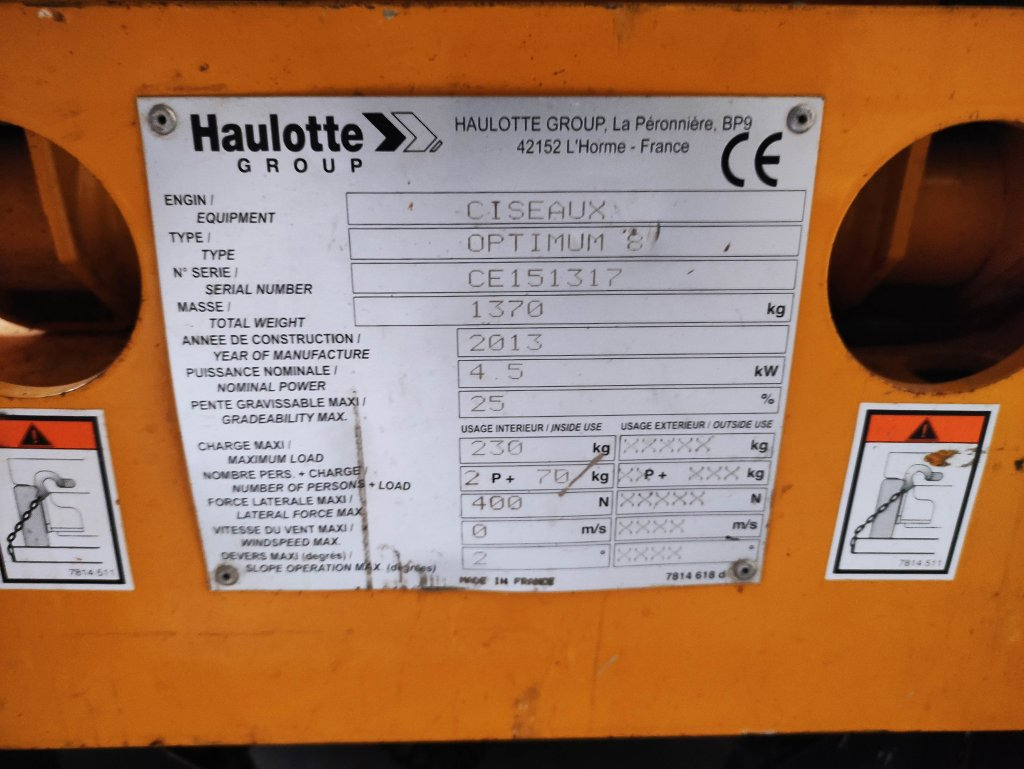 Haulotte OPTIMUM8 - Máy nâng người hình kéo: hình 5 Haulotte OPTIMUM8 - Máy nâng người hình kéo: hình 5