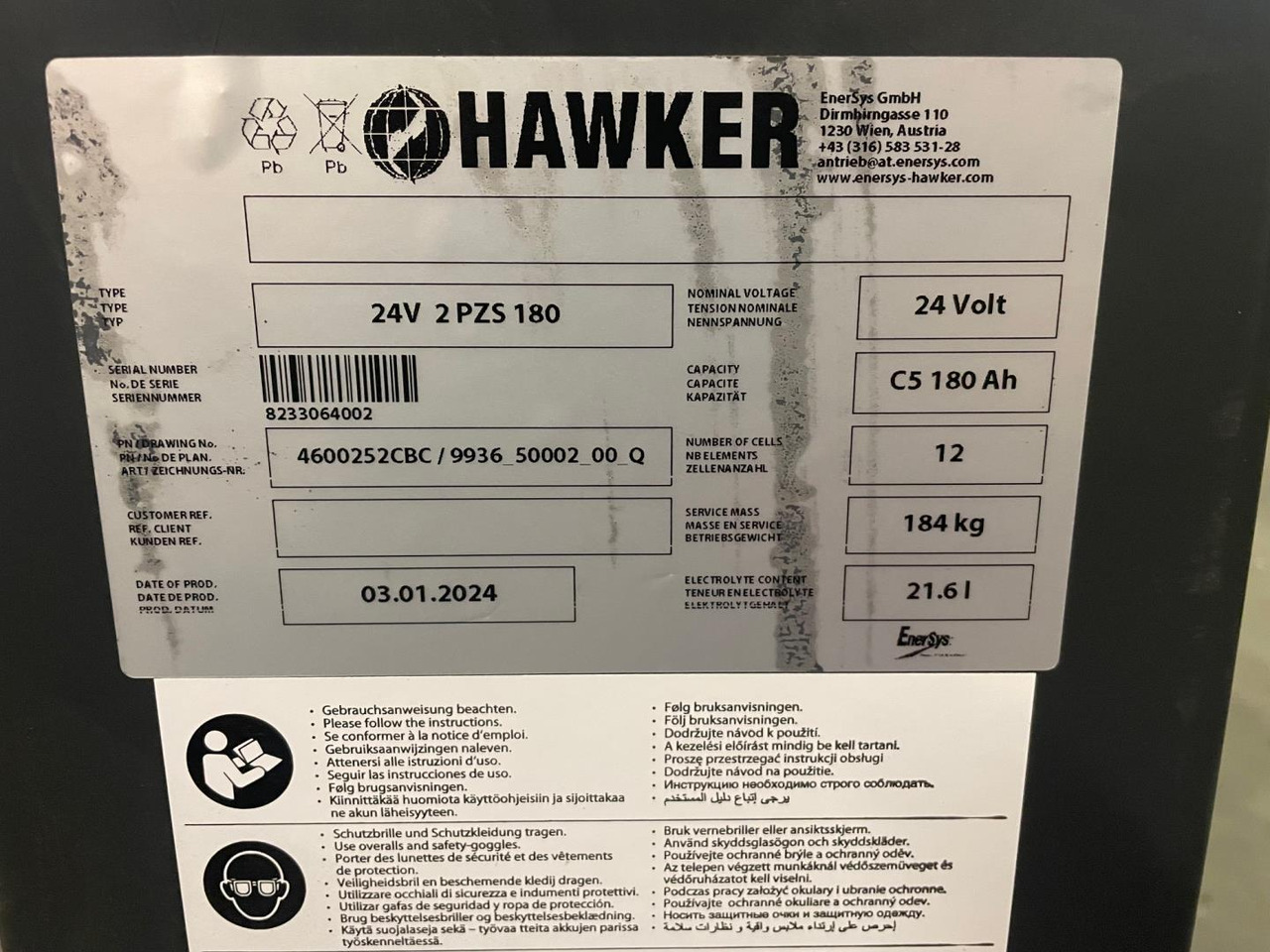 Hawker 24V 2 PZS 180 - Ắc quy cho Thiết bị xử lý vật liệu: hình 2 Hawker 24V 2 PZS 180 - Ắc quy cho Thiết bị xử lý vật liệu: hình 2