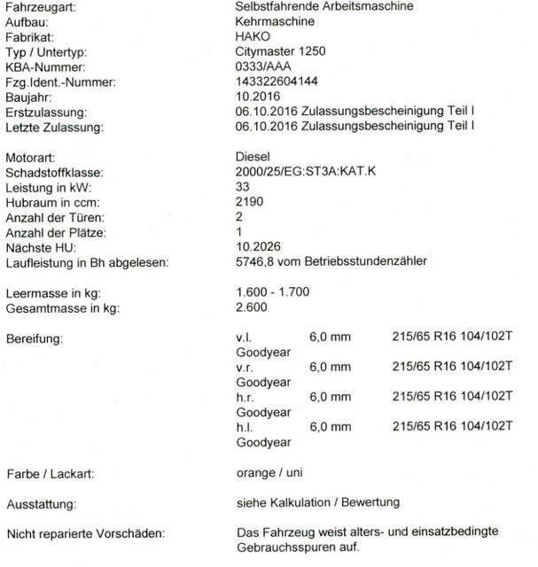 Hako Citymaster 1250 Kehrmaschine - Xe quét đường: hình 2 Hako Citymaster 1250 Kehrmaschine - Xe quét đường: hình 2