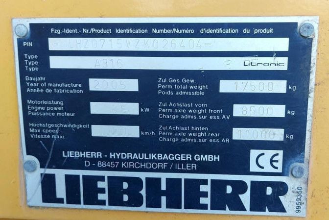 Liebherr A 316 LITRONIC TL + 2005 DEUTZ 13400 STD. Liebherr A 316 LITRONIC TL + 2005 DEUTZ 13400 STD. - Máy xúc bánh lốp: hình 4 Liebherr A 316 LITRONIC TL + 2005 DEUTZ 13400 STD. Liebherr A 316 LITRONIC TL + 2005 DEUTZ 13400 STD. - Máy xúc bánh lốp: hình 4