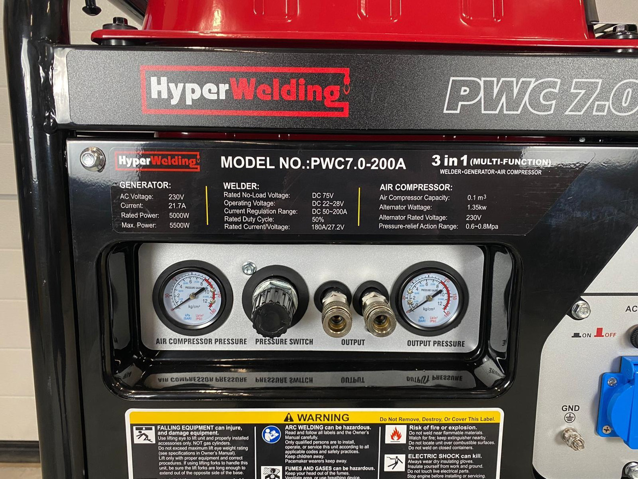 HyperWelding PWC7.0-200A 3 in 1 Multimachine (Generator, Lasapparaat en Luchtcompressor) - Trang thiết bị xưởng: hình 2 HyperWelding PWC7.0-200A 3 in 1 Multimachine (Generator, Lasapparaat en Luchtcompressor) - Trang thiết bị xưởng: hình 2