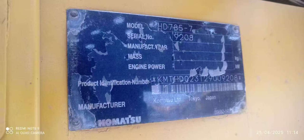 KOMATSU HD785-7 - Xe ben cứng/ Xe chở đá: hình 1 KOMATSU HD785-7 - Xe ben cứng/ Xe chở đá: hình 1