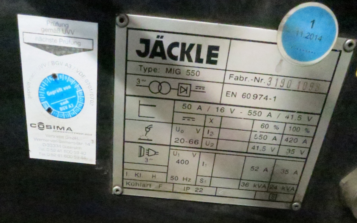 Jaeckle MIG 550 - Thiết bị hàn: hình 2 Jaeckle MIG 550 - Thiết bị hàn: hình 2