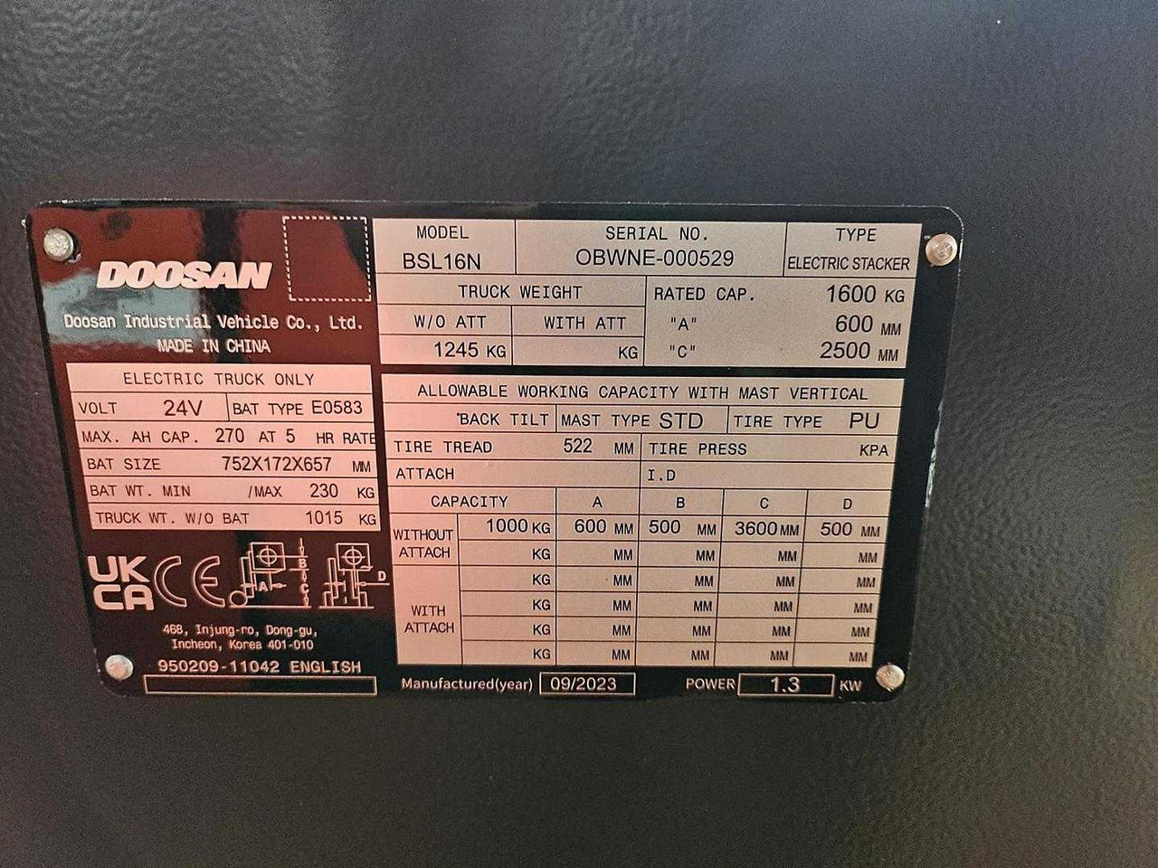 Doosan BSL16N - Máy xếp chồng: hình 2 Doosan BSL16N - Máy xếp chồng: hình 2
