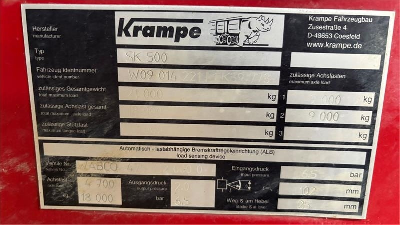 Krampe SK 550 Entreprenørvogn med Hardox kasse SK 500 - Toa kéo nhỏng/ Xe đổ: hình 5 Krampe SK 550 Entreprenørvogn med Hardox kasse SK 500 - Toa kéo nhỏng/ Xe đổ: hình 5