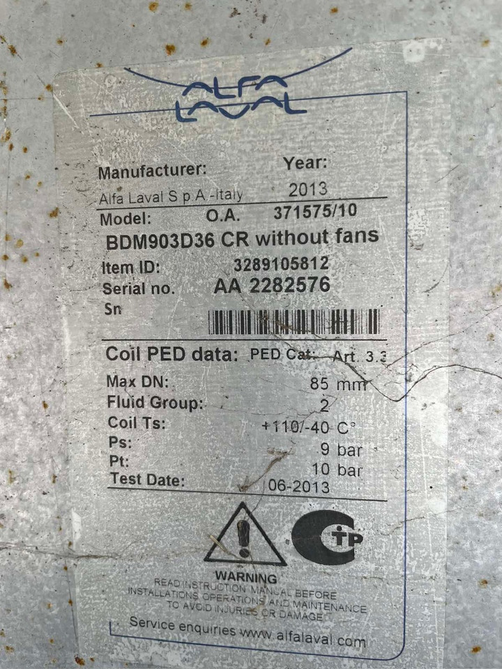 Alfa Laval SPA Italy Dry Cooler BDM903D36 CR - Bộ phận làm lạnh cho Dụng cụ/ Thiết bị: hình 2 Alfa Laval SPA Italy Dry Cooler BDM903D36 CR - Bộ phận làm lạnh cho Dụng cụ/ Thiết bị: hình 2
