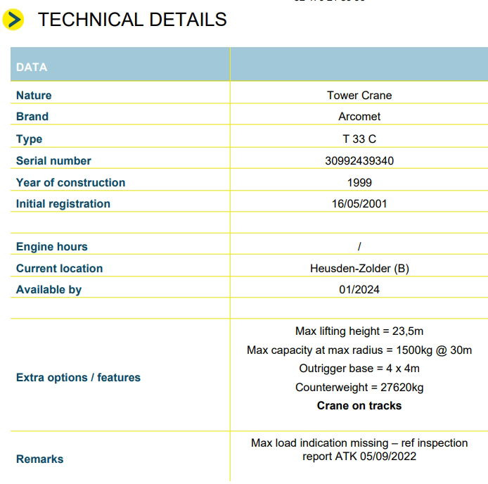Arcomet T 33 C - Cần cẩu tháp tự dựng: hình 2 Arcomet T 33 C - Cần cẩu tháp tự dựng: hình 2