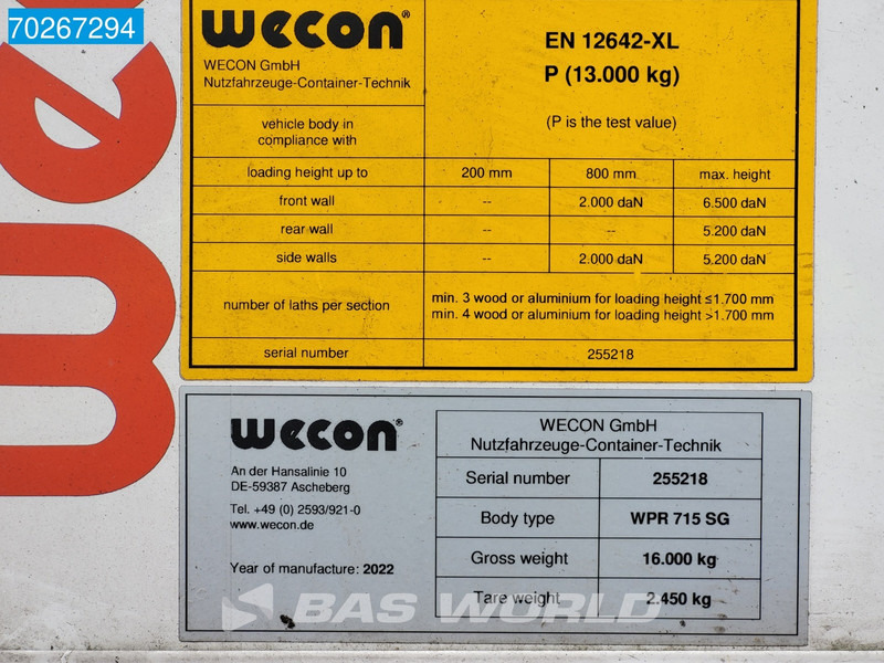 Rèm bên hoán đổi thân Wecon WPR 715 SG 6X2 Durchladesysteem 20FT / BDF / Wecon / BDF Brücke / Wechselkoffer: hình 13 Rèm bên hoán đổi thân Wecon WPR 715 SG 6X2 Durchladesysteem 20FT / BDF / Wecon / BDF Brücke / Wechselkoffer: hình 13