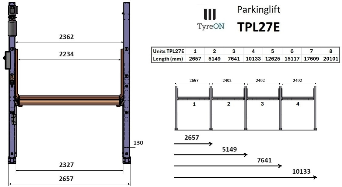 TPL27E-1 2.7T car parking lift - electric release of safety locks - no air pressure required - 2 columns - 2 cars - Trang thiết bị xưởng: hình 5 TPL27E-1 2.7T car parking lift - electric release of safety locks - no air pressure required - 2 columns - 2 cars - Trang thiết bị xưởng: hình 5