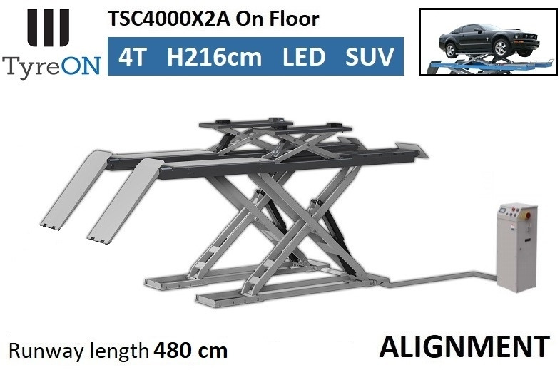TSC4000X2A Alignment scissor lift - On floor - Free wheel lifting system - 4.8 m lightened runways - 4T - Mounted on the floor - Trang thiết bị xưởng: hình 1 TSC4000X2A Alignment scissor lift - On floor - Free wheel lifting system - 4.8 m lightened runways - 4T - Mounted on the floor - Trang thiết bị xưởng: hình 1