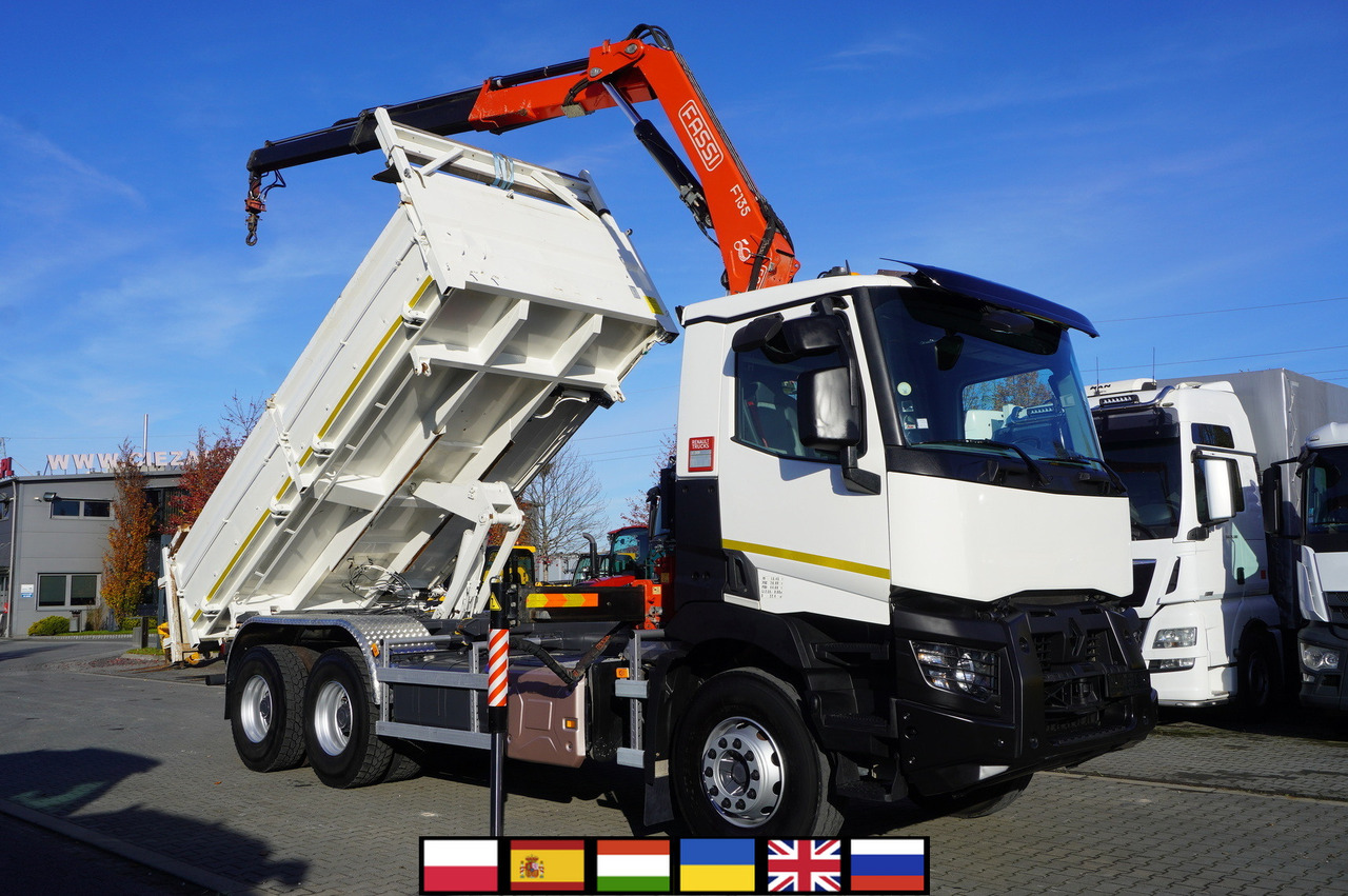 RENAULT C380 E6 6×4 / HDS Fassi F135 2700 MTH / Range 8 m / 5.6 t lifting capacity / 3-side tipper / Bortmatic - Xe ben, Xe cẩu tự hành: hình 1 RENAULT C380 E6 6×4 / HDS Fassi F135 2700 MTH / Range 8 m / 5.6 t lifting capacity / 3-side tipper / Bortmatic - Xe ben, Xe cẩu tự hành: hình 1